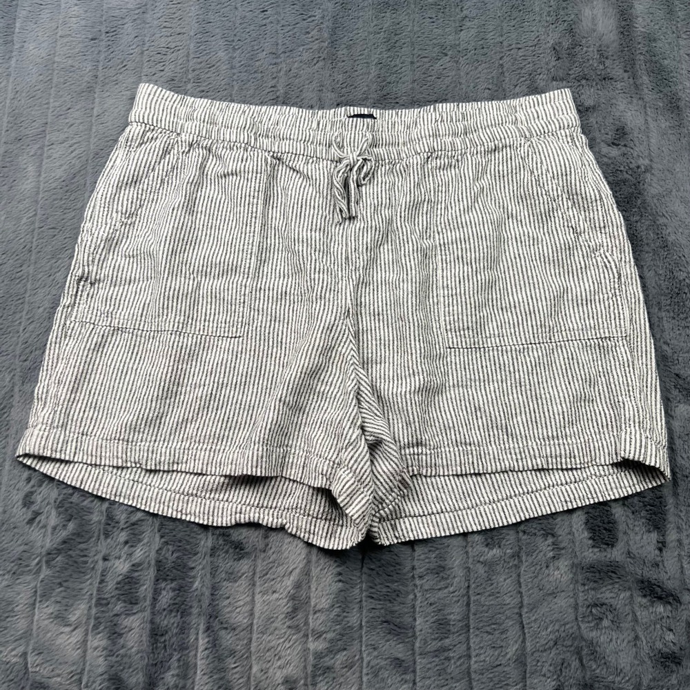 J.Crew Womens Linen Blend Striped Pull On Shorts Black White Size L 13481
